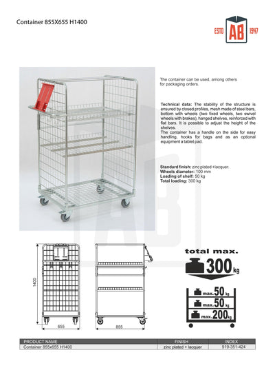 Schwerlastbehälter 855x655 H1400 – Industrie-Rollbehälter für sichere Lagerung