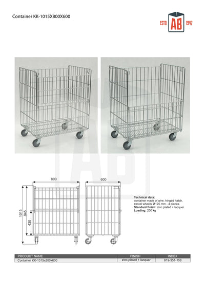 Container KK 1015x800x600 – Schwerlast-Rollbehälter für Schüttgutlagerung
