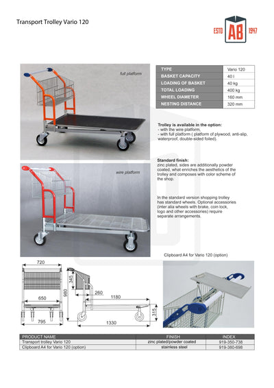 Transportwagen Vario 120 – Fester Korbwagen mit Sperrholzplattform