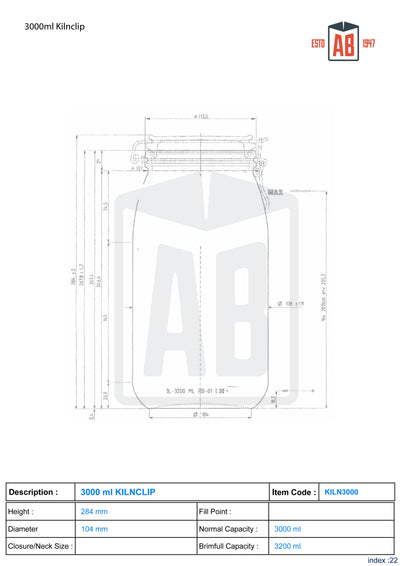 3000 ml Kilnclip-Glasgefäß