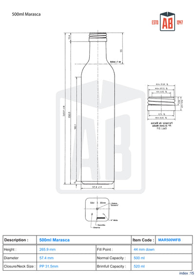 500 ml Marasca-Olivenölflasche aus weißem Flintglas (Schraubhals)