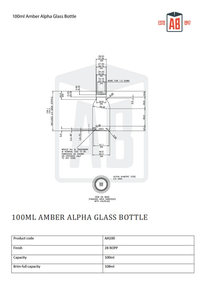100 ml bernsteinfarbene Alpha-Glasflasche