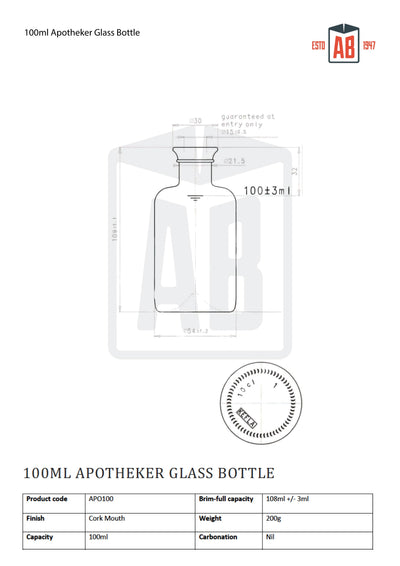 100ml Apotheker Glass Bottle