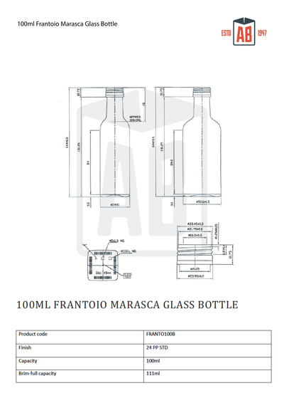 100 ml Glasflasche für Frantoio Marasca-Öl (Schraubhals)
