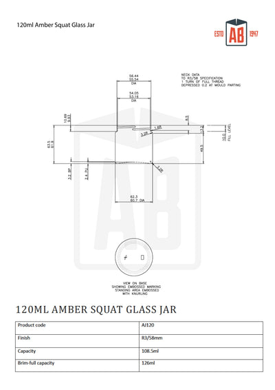 120 ml bernsteinfarbenes, gedrungenes Glas