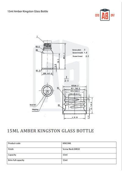 15 ml bernsteinfarbene Kingston-Glasflasche