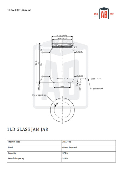 378 ml (1 lb) Marmeladenglas aus Glas