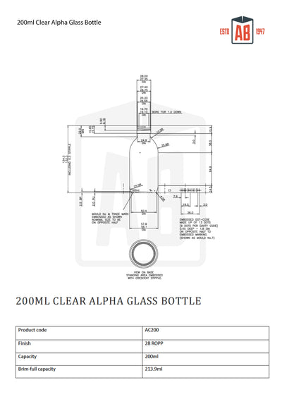 200ml Alpha Clear Glass Bottle