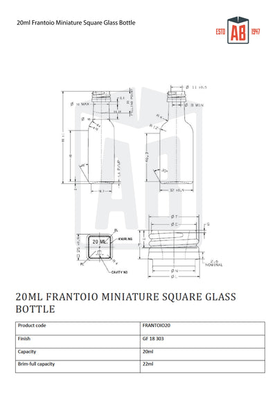 20 ml Miniatur-Quadratflasche von Frantoio