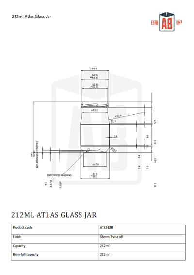 212 ml Atlas-Glasgefäß