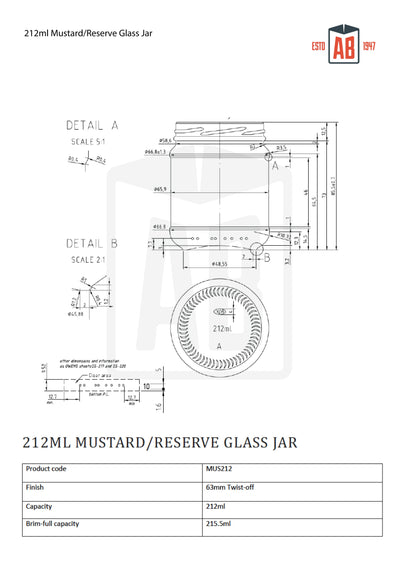 212ml Mustard/Reserve Glass Jar