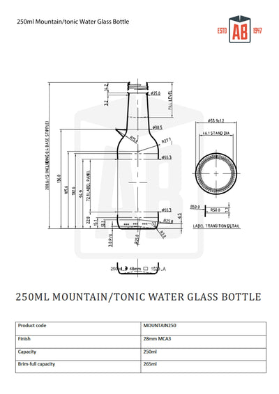 250 ml Mountain/Tonic Wasser-Glasflasche