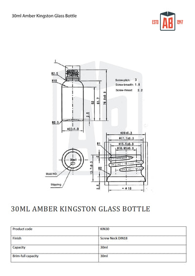 30 ml bernsteinfarbene Kingston-Glasflasche