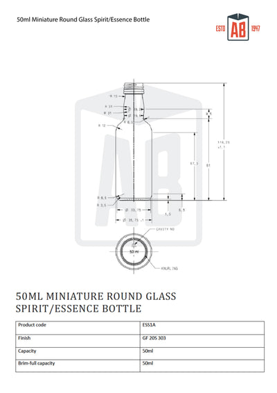 50 ml Miniatur-Spirituosen-/Essenzflasche aus Glas