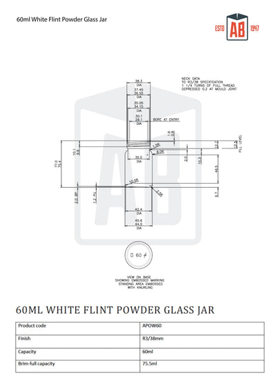 60 ml Pulverglas aus weißem Flintglas