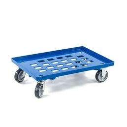 Kunststoff-Transportwagen – 615 x 415 x 175 mm – Gitterboden, blau, stapelbar