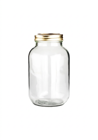 1 Litre Plain Glass Mason Empty Jar with 2 Piece Gold Lid