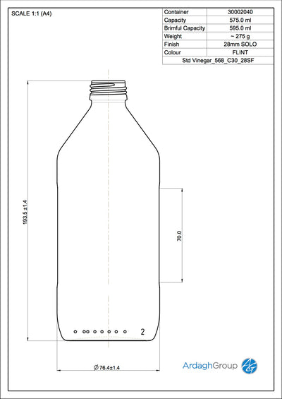 575ml Flasche aus Flintglas für Essig Einweg Lebensmittelbehälter - Ardagh