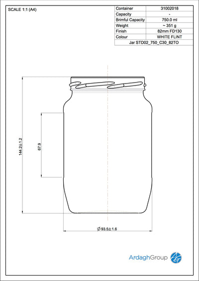 750ml Flint Glass Preserve Jar