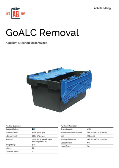 710 x 460 x 368mm Attached Lid Plastic Box (80L) – Heavy Duty PP Storage Container