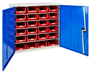 1000mm lockable mild steel small parts cabinet with 24 bins and 5 shelves