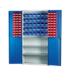 Jalousie-Panel Kleinteilschrank 2000 mm mit Behälter-Kit | Verriegelbare Lagerbox mit enthaltenen Behältern
