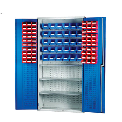 Louvred Panel 2000mm Small Parts Cabinet with Bin Kit | Lockable Storage Unit with Bins Included