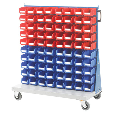 Mobile Small Parts Trolley with Bins | Louvred Panel Storage on Wheels
