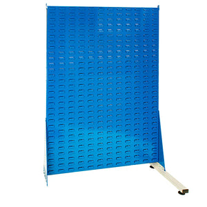 Mild steel blue free-standing louvred add-on panel with silver grey feet for industrial storage