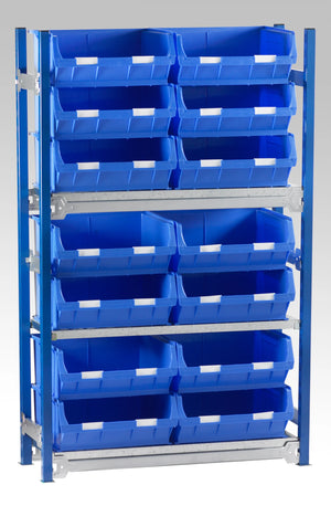 Einzelnes Starter-Bay-Regalsystem mit Behälter-Kits | Freistehende Kleinteillagerung