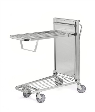 Stackable Shop Trolley with Fold-Up Upper Shelf – 100kg Shelf Capacity