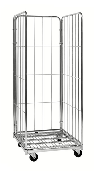 3-sided galvanised steel roll container cage pallet with 400kg load capacity