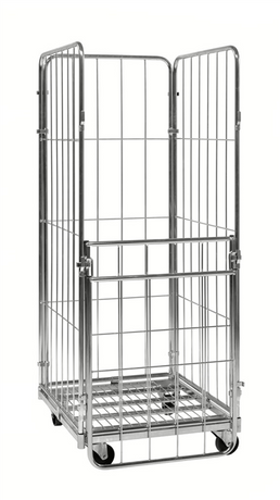 3-Sided Electro-Galvanised Roll Container with Safety Straps – 400kg Capacity