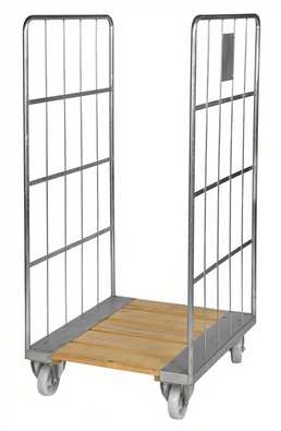Roll Container with Wooden Base, Shelf and Safety Straps – Galvanised Roll Cage | 400kg Capacity