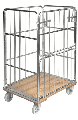 Roll Container with Wooden Base – Half-Drop Gate Roll Cage | 500kg Load Capacity