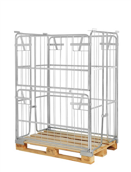 Elektroverzinkter Palettenbehälter – Klappseite – Für EUR-Palette 1200 × 800 mm – 1200 × 800 × 1500 mm
