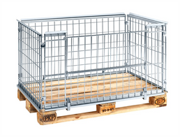 Elektroverzinkter Palettenrahmen mit Öffnung an der Längsseite – Stapelbar – Für EUR-Palette 1200 × 800 mm – 1220 × 820 × 640 mm