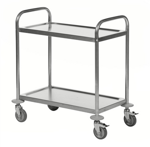 2-Ebenen-Edelstahl-Rollwagen – C2 – Tragfähigkeit 100 kg (710 × 400 × 805 mm)