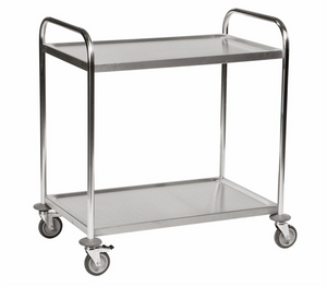 2-Ebenen-Edelstahl-Rollwagen – C2 – Tragfähigkeit 100 kg (860 × 540 × 945 mm)