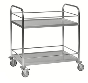 2-Ebenen-Edelstahl-Rollwagen – C2 – Tragfähigkeit 100 kg (910 × 590 × 940 mm)