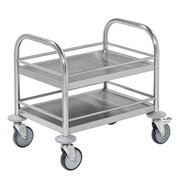 Edelstahl-Trolley – 2 Ebenen mit Rahmen – C2 – 530 × 375 × 550 mm
