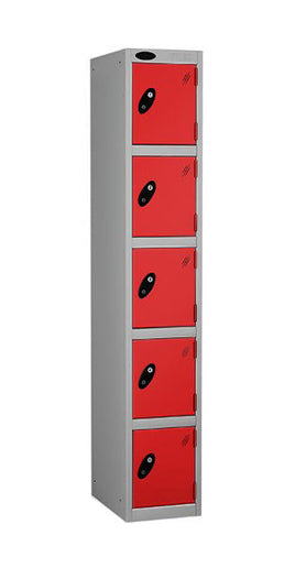 5 Door Steel Locker, 305 x 460 x 1760 mm, Mild Steel, Silver Body