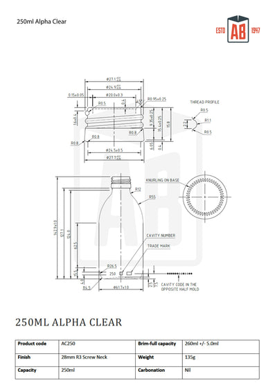250ml Alpha Clear Glass Bottle