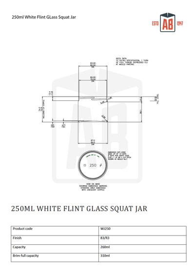 250ml White Flint Glass Squat Jar