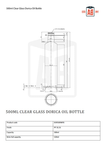 500ml Clear Glass Dorica Oil Bottle (Screw Neck)