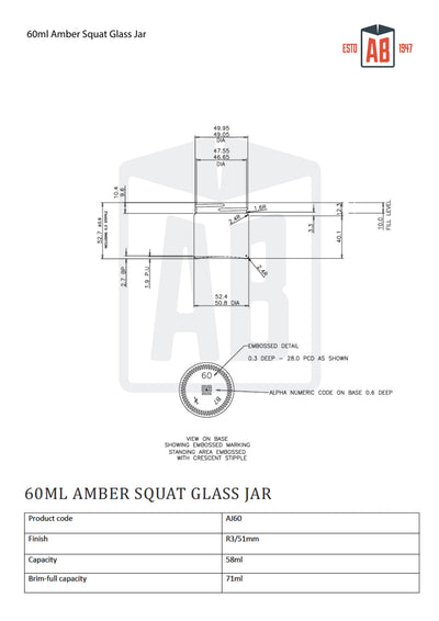 60ml Amber Glass Squat Jar