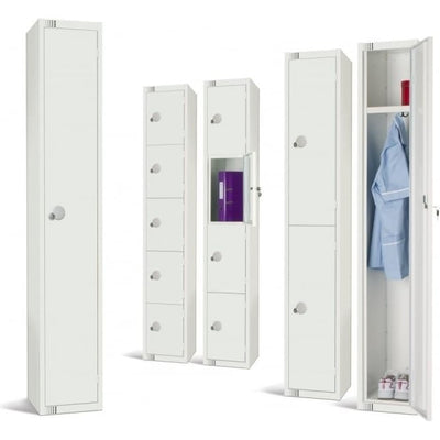 All White Steel Locker with Cam Key Lock, 300mm Depth