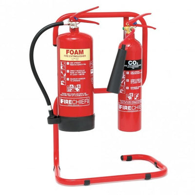 Free-Standing Double Tubular Fire Extinguisher Stand – Holds 2 x 9kg Extinguishers, Chrome