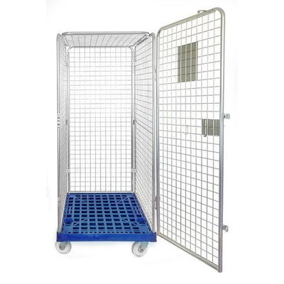 Diebstahlsicherer Rollbehälter – 810 x 720 x 1800 mm, zerlegbar mit Kunststoffboden und Stecktüren