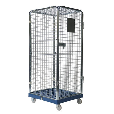 Diebstahlsicherer Rollbehälter – 810 x 720 x 1800 mm, zerlegbar mit Kunststoffboden und Stecktüren
